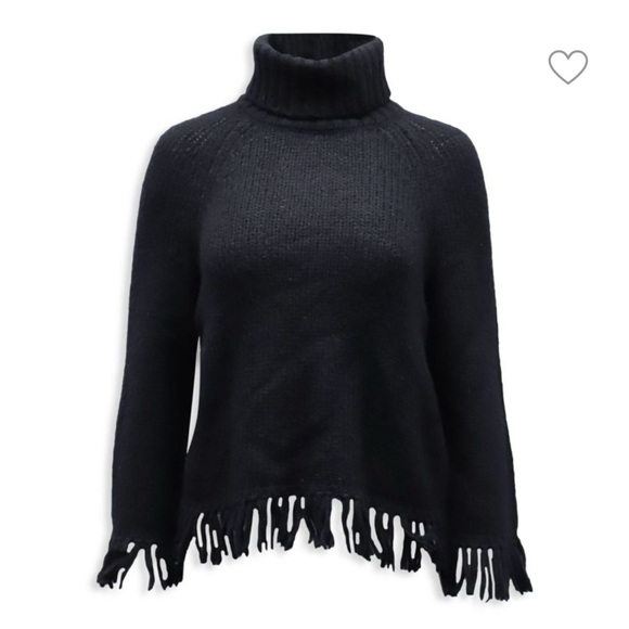 Tory Burch Sweaters - Tory Burch “Jennifer” black alpaca wool fringe sweater S